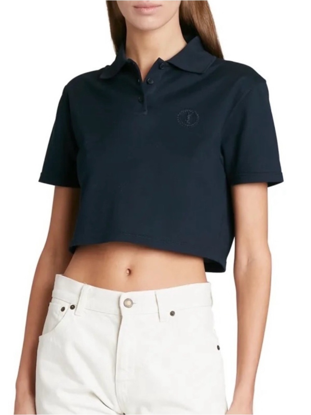 Saint Laurent Logo-Embroidered Cropped Polo
Shirt Short Sleeve Size L